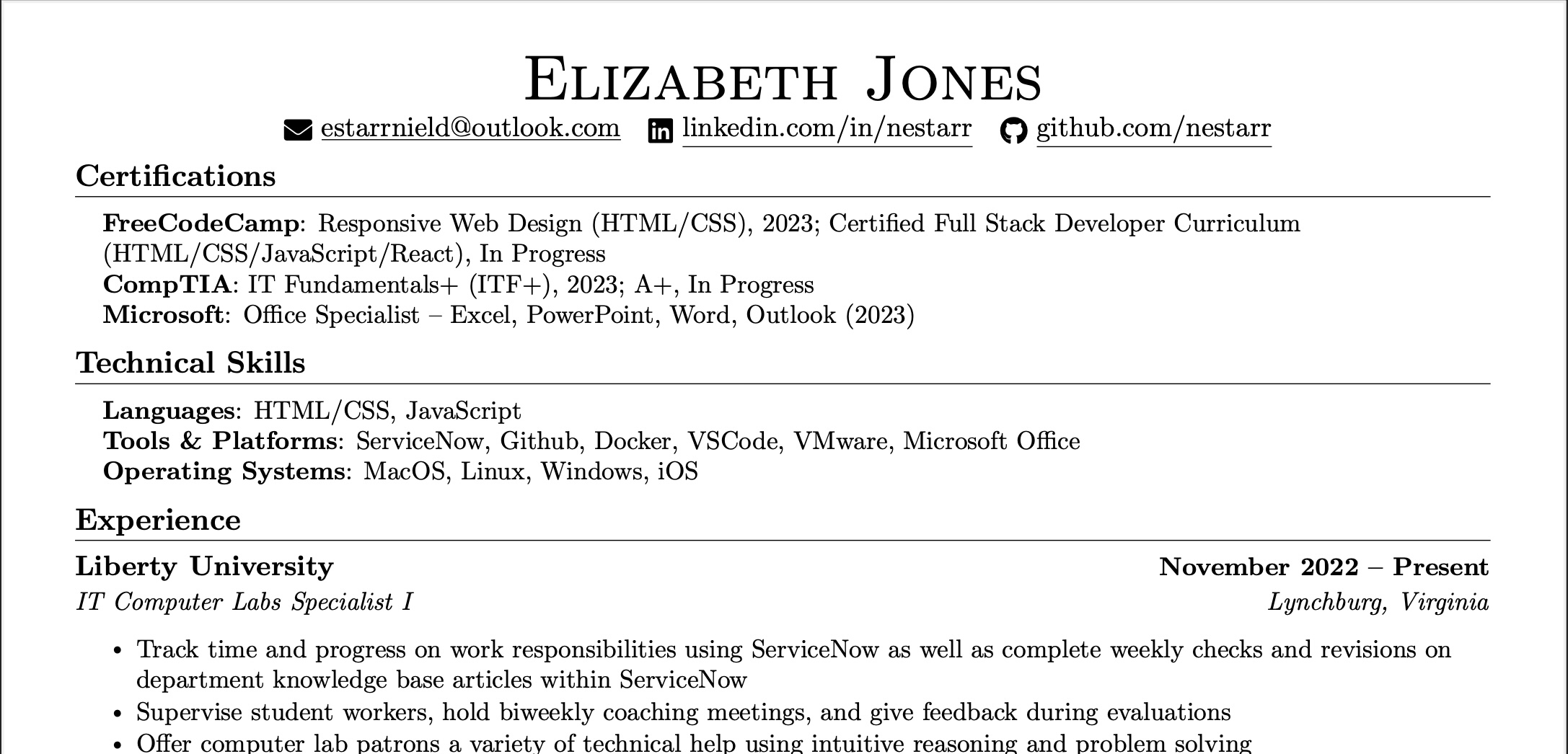 a preview of the Resume